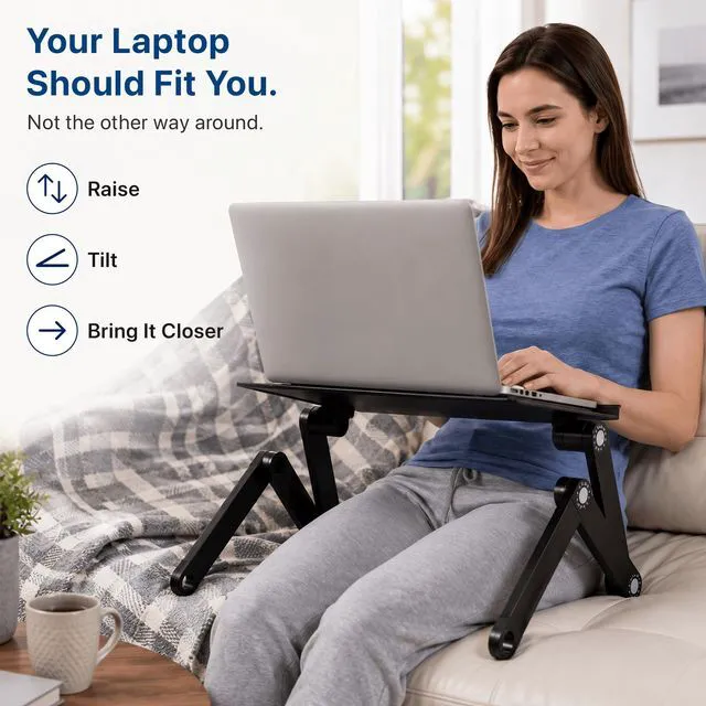Alt view image 2 of 7 - WorkEZ Executive Adjustable Laptop Stand & Lap Desk - Wide Vented Aluminum, 2-24 in Height