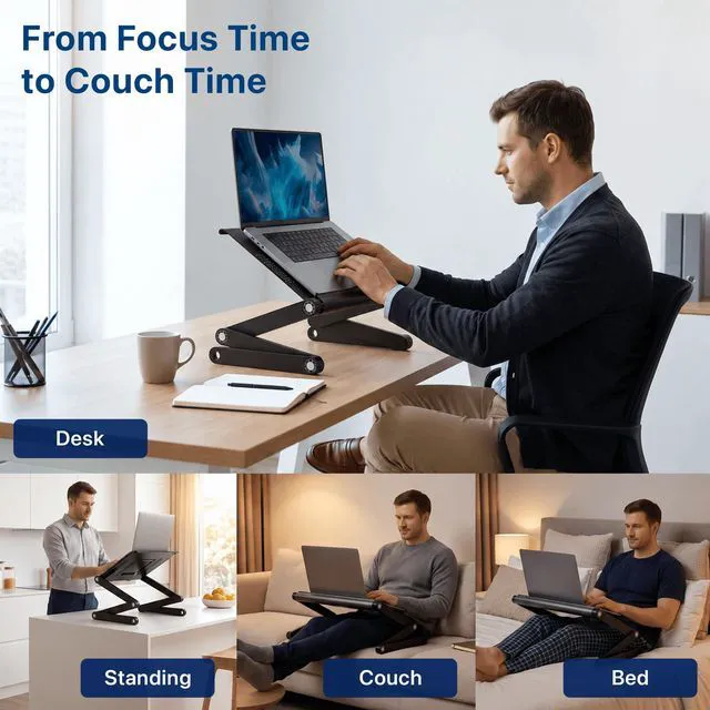 Alt view image 4 of 7 - WorkEZ Executive Adjustable Laptop Stand & Lap Desk - Wide Vented Aluminum, 2-24 in Height