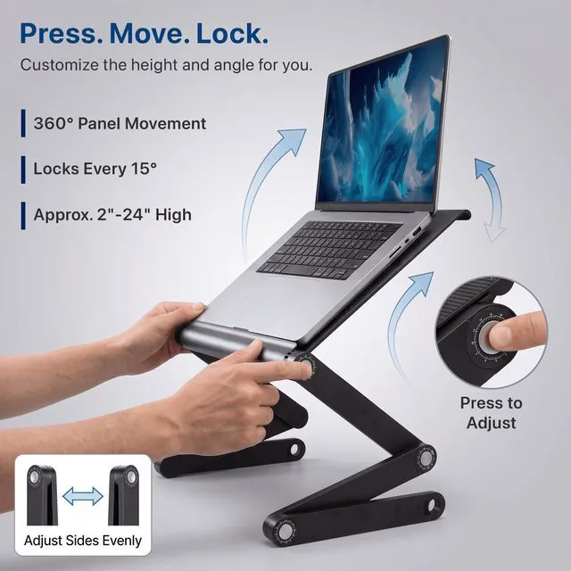 Alt view image 5 of 7 - WorkEZ Executive Adjustable Laptop Stand & Lap Desk - Wide Vented Aluminum, 2-24 in Height