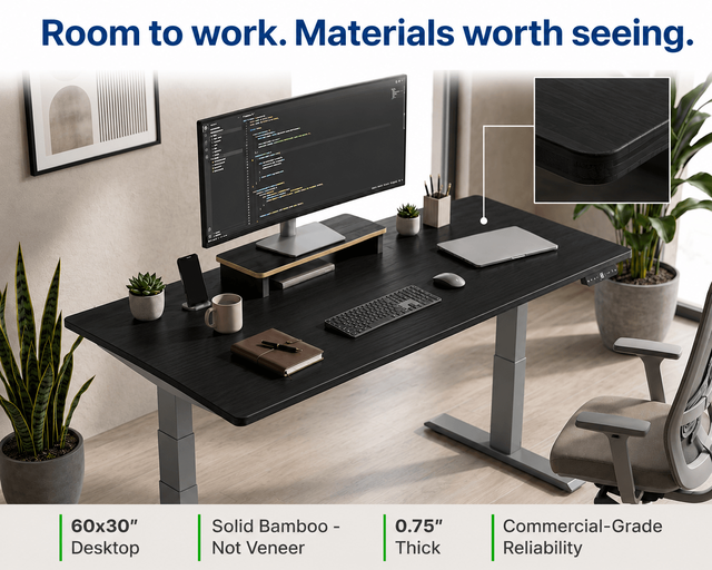 Alt view image 4 of 7 - Rise Up 2-stage Dual Motor Electric Standing Desk with Black Bamboo Top