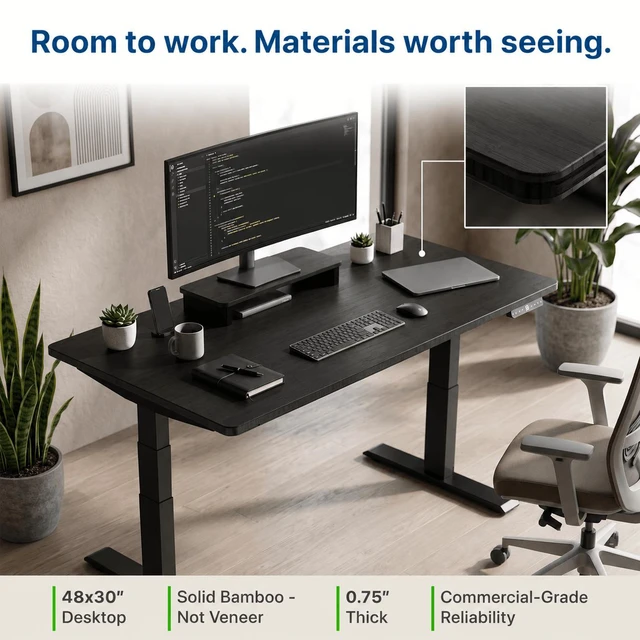 Alt view image 3 of 7 - Rise Up 2-stage Dual Motor Electric Standing Desk with Black Bamboo Top