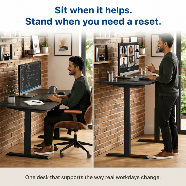 Alt view image 2 of 7 - Rise Up 2-stage Dual Motor Electric Standing Desk with Black Bamboo Top