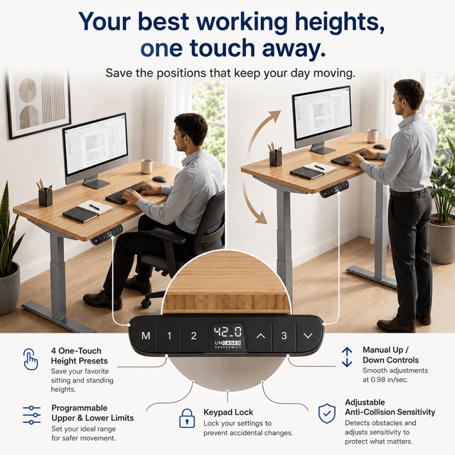 Alt view image 5 of 7 - Rise Up 2-stage Dual Motor Electric Standing Desk with Natural Bamboo Top