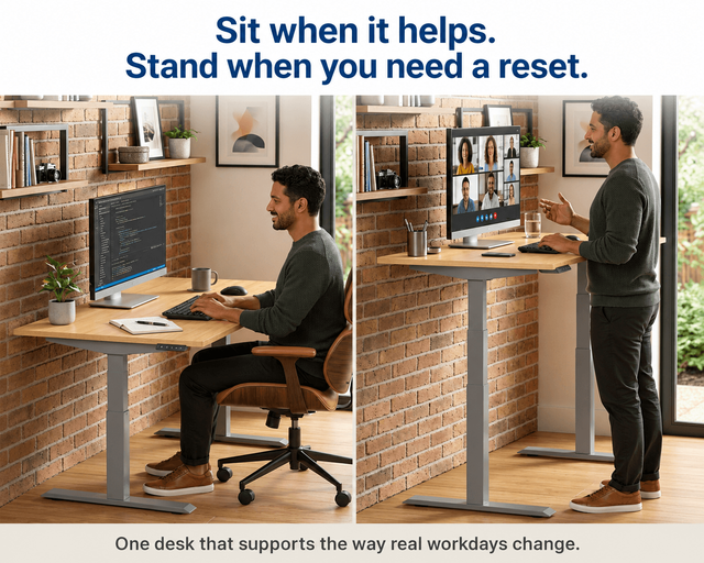 Alt view image 2 of 7 - Rise Up 2-stage Dual Motor Electric Standing Desk with Natural Bamboo Top