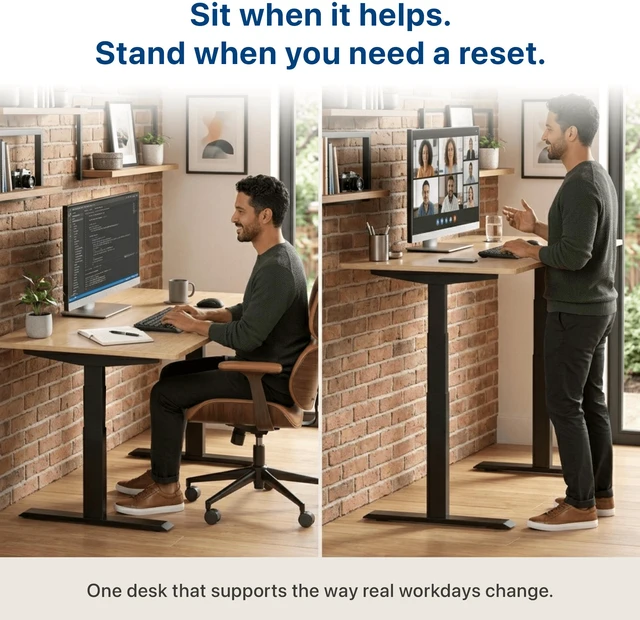 Alt view image 2 of 7 - Rise Up 2-stage Dual Motor Electric Standing Desk with Natural Bamboo Top