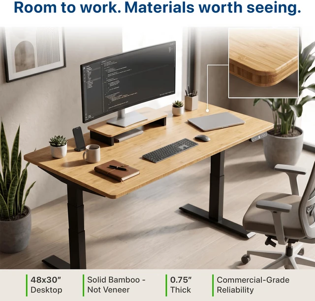 Alt view image 4 of 7 - Rise Up 2-stage Dual Motor Electric Standing Desk with Natural Bamboo Top