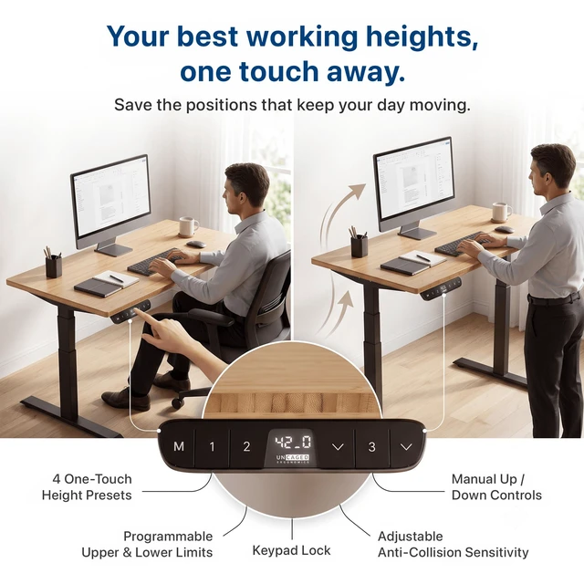 Alt view image 5 of 7 - Rise Up 2-stage Dual Motor Electric Standing Desk with Natural Bamboo Top