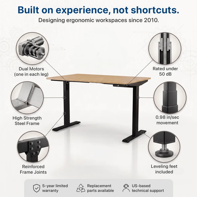 Alt view image 3 of 7 - Rise Up 2-stage Dual Motor Electric Standing Desk with Natural Bamboo Top