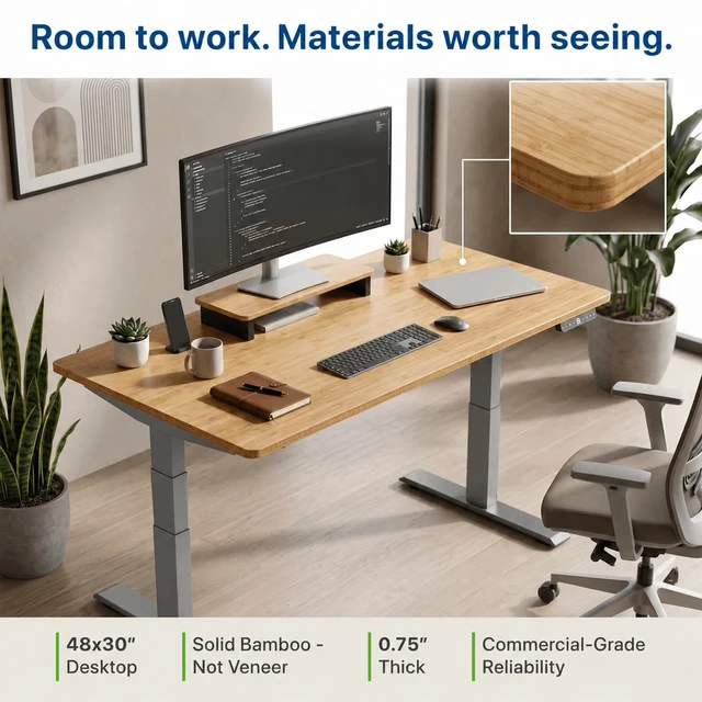 Alt view image 4 of 7 - Rise Up 2-stage Dual Motor Electric Standing Desk with Natural Bamboo Top
