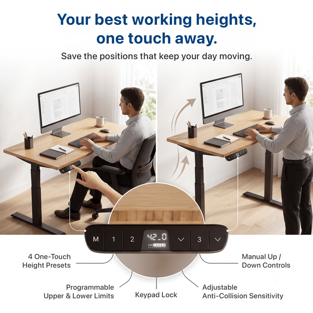 Alt view image 5 of 7 - Rise Up 2-stage Dual Motor Electric Standing Desk with Natural Bamboo Top