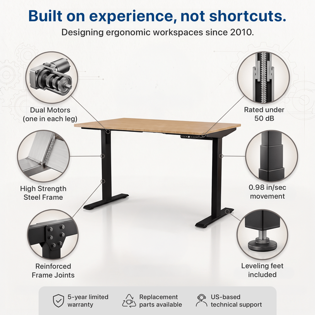 Alt view image 3 of 7 - Rise Up 2-stage Dual Motor Electric Standing Desk with Natural Bamboo Top