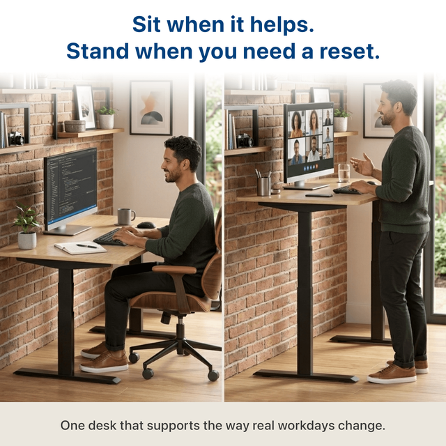 Alt view image 2 of 7 - Rise Up 2-stage Dual Motor Electric Standing Desk with Natural Bamboo Top