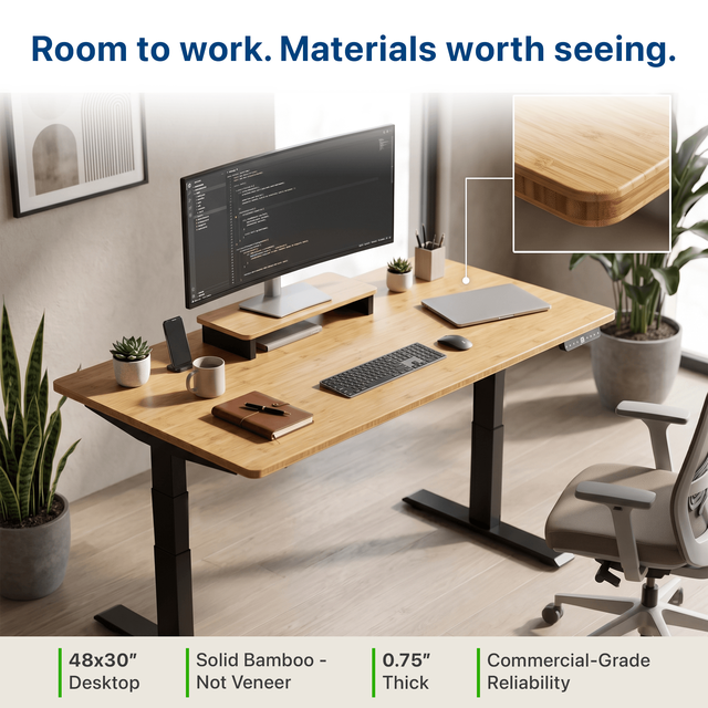 Alt view image 4 of 7 - Rise Up 2-stage Dual Motor Electric Standing Desk with Natural Bamboo Top