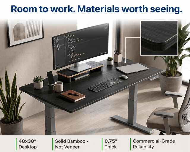 Alt view image 4 of 7 - Rise Up 2-stage Dual Motor Electric Standing Desk with Black Bamboo Top