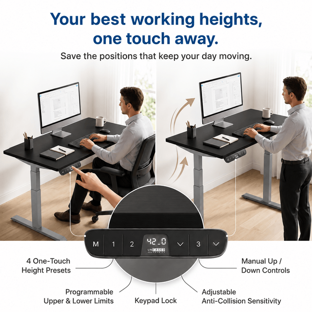 Alt view image 5 of 7 - Rise Up 2-stage Dual Motor Electric Standing Desk with Black Bamboo Top