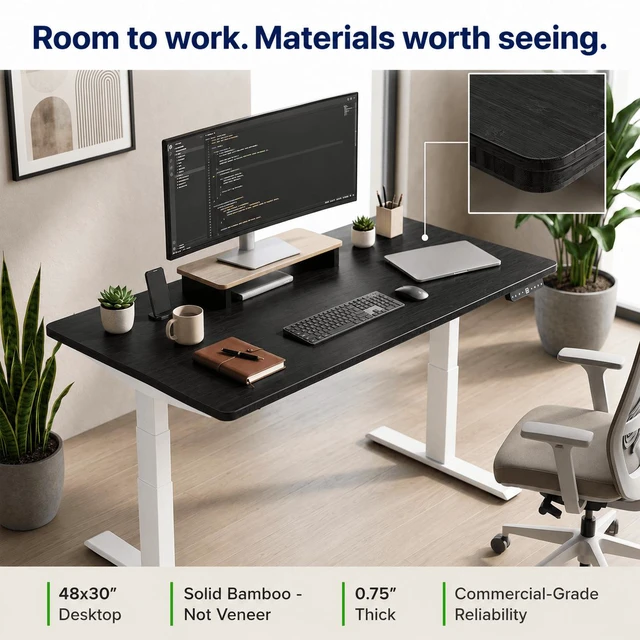 Alt view image 4 of 7 - Rise Up 3-stage Dual Motor Electric Standing Desk with Black Bamboo Top