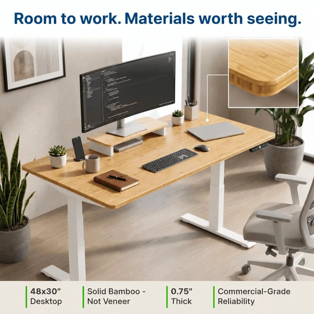 Alt view image 4 of 7 - Rise Up 3-stage Dual Motor Electric Standing Desk with Natural Bamboo Top
