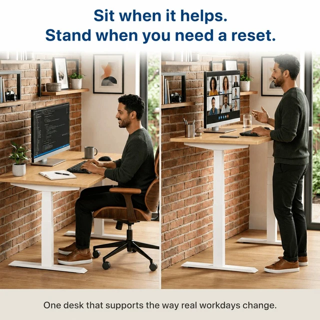 Alt view image 2 of 7 - Rise Up 3-stage Dual Motor Electric Standing Desk with Natural Bamboo Top
