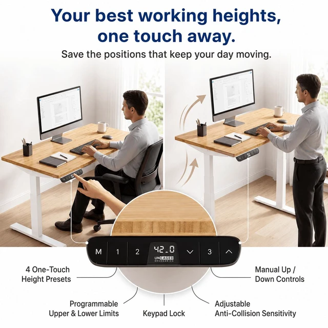 Alt view image 5 of 7 - Rise Up 3-stage Dual Motor Electric Standing Desk with Natural Bamboo Top