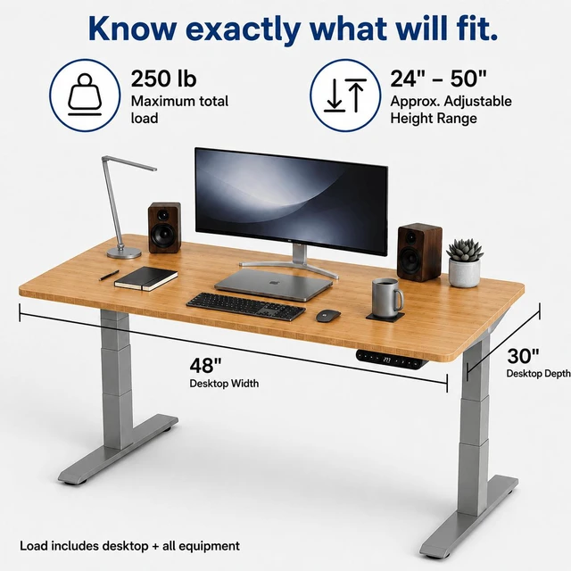 Alt view image 7 of 7 - Rise Up 3-stage Dual Motor Electric Standing Desk with Natural Bamboo Top