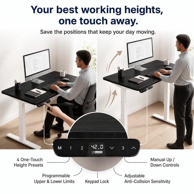 Alt view image 5 of 7 - Rise Up 3-stage Dual Motor Electric Standing Desk with Black Bamboo Top