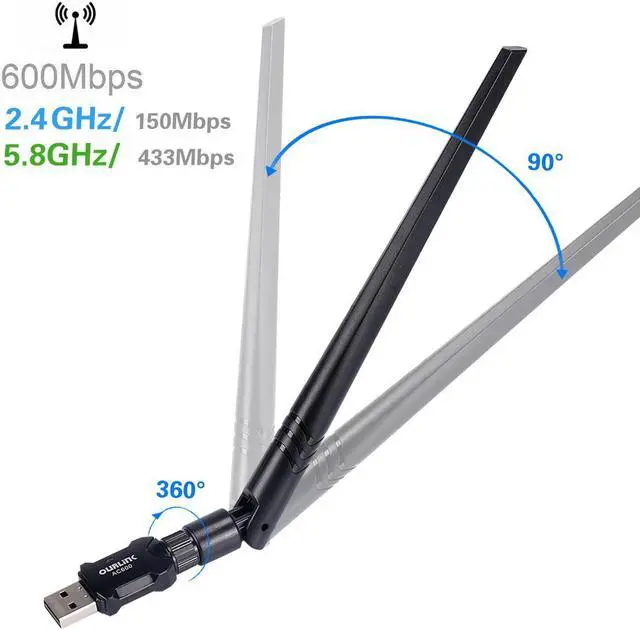 Alt view image 3 of 6 - OURLINK 600Mbps mini 802.11ac Dual Band 2.4G/5G Wireless Network Adapter USB Wi-Fi Dongle Adapter with 5dBi Antenna LAN Card