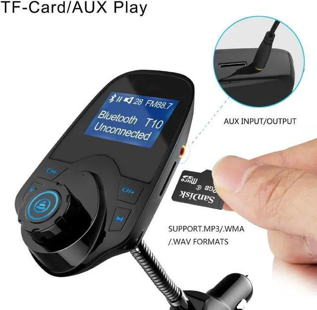 Alt view image 5 of 7 - Wireless Bluetooth FM Transmitter& USB Car Charger 1.44 Inch Screen Supports Display Car Battery Voltage, Song Names, Incoming Phone Number