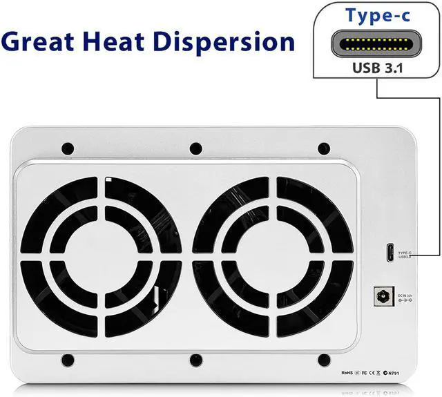 Alt view image 3 of 7 - TerraMaster D4-300 USB 3.0 Type-C Storage External Hard Drive Enclosure Hot Swappable (Diskless)