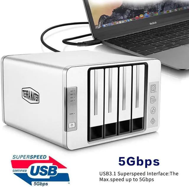Alt view image 7 of 7 - TerraMaster D4-300 USB 3.0 Type-C Storage External Hard Drive Enclosure Hot Swappable (Diskless)