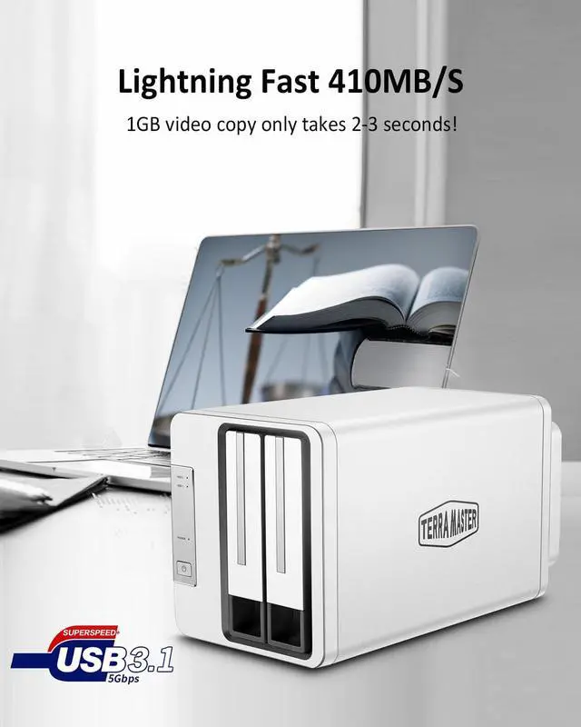 Alt view image 6 of 7 - TERRAMASTER D2-310 USB Type C External Hard Drive RAID Enclosure USB3.1 (Gen1) 2-Bay RAID Storage Support RAID 0/1/Single (Diskless)