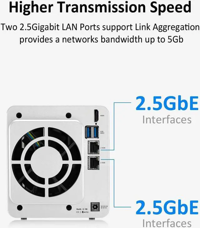 Alt view image 4 of 7 - TERRAMASTER F2-223 2Bay NAS Storage  High Performance for SMB with N4505 Dual-Core CPU, 4GB DDR4 Memory, 2.5GbE Port x 2, Network Storage Server (Diskless)