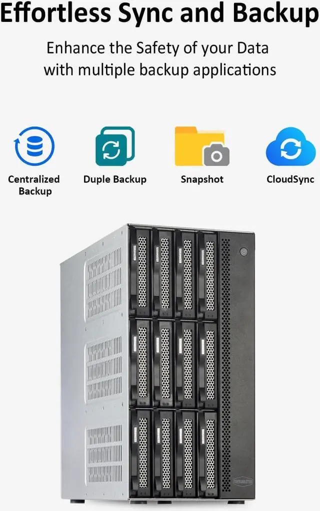Alt view image 4 of 7 - TERRAMASTER T12-450 12Bay NAS DiskStation - High Speed Network Attached Storage with Atom C3558R Quad-core CPU, 8GB DDR4 Memory, Dual SFP+ 10GbE Interfaces, Dual 2.5GbE Ports, NAS Server (Diskless)