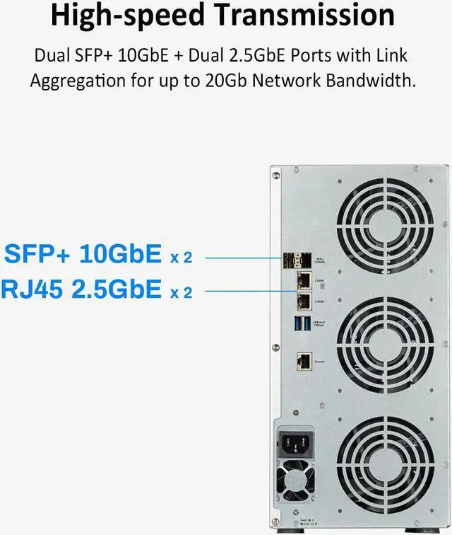 Alt view image 2 of 7 - TERRAMASTER T12-450 12Bay NAS DiskStation - High Speed Network Attached Storage with Atom C3558R Quad-core CPU, 8GB DDR4 Memory, Dual SFP+ 10GbE Interfaces, Dual 2.5GbE Ports, NAS Server (Diskless)