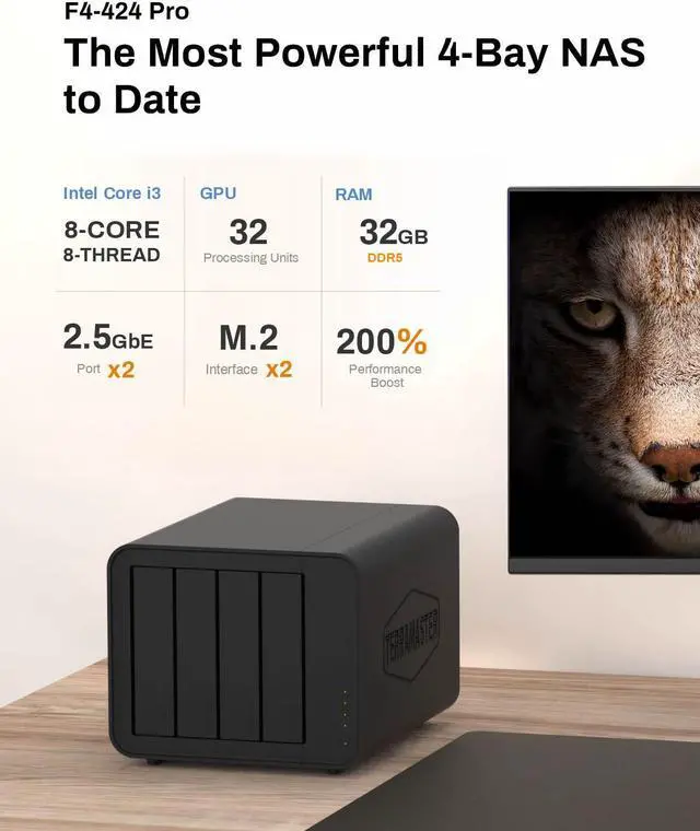 Alt view image 2 of 7 - TERRAMASTER F4-424 Pro NAS Storage - 4Bay Core i3-N305 8-Core 8-Thread CPU, 32GB DDR5 RAM, 2.5GbE Port x 2, Network Attached Storage Peak Performance for Business (Diskless)