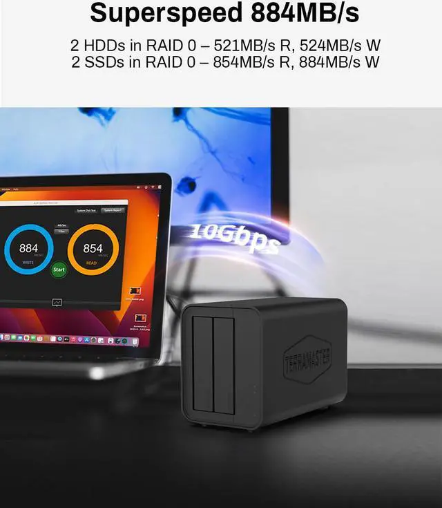 Alt view image 4 of 7 - TERRAMASTER D2-320 USB RAID Enclosure  USB 3.2 Gen 2 10Gbps Type C 2Bay RAID Storage Supports RAID 0, 1, Single, JBOD (Diskless)