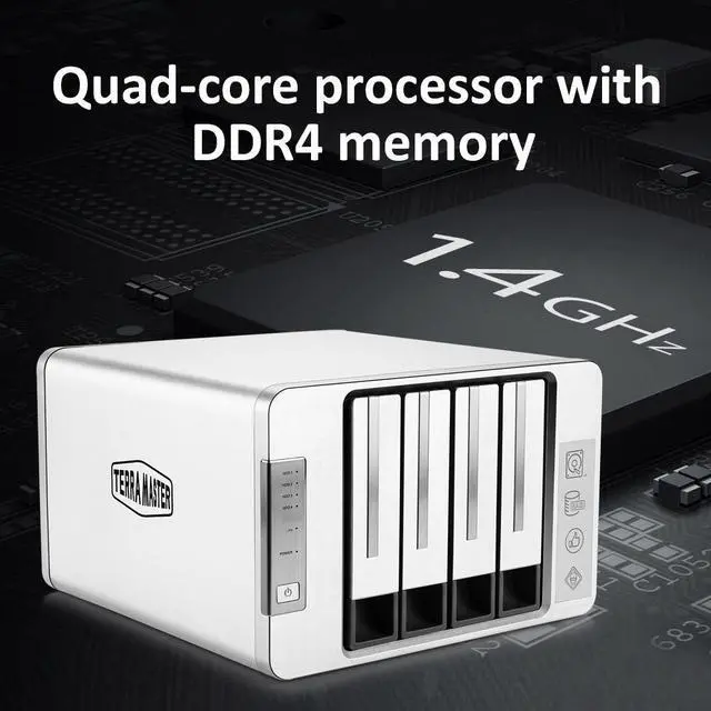 Alt view image 4 of 7 - TERRAMASTER F4-210 4-Bay NAS 1GB RAM Quad Core Network Attached Storage Media Server Personal Private Cloud (Diskless)