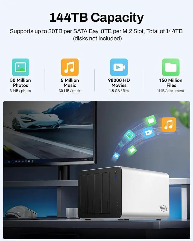 Alt view image 12 of 14 - TERRAMASTER F4-425 Plus NAS Storage - 4Bay Intel N150 Quad-Core CPU, 16GB RAM DDR5, 5GbE LAN x 2, M.2 Slot x 3, Network Attached Storage for Teamwork, Multimedia Server (Diskless)