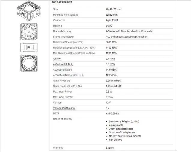 Alt view image 4 of 4 - Noctua NF-A4x20 PWM 40mm 40X40X20 5000 RPM 14.9 dB(A) Cooling Fan Cooler Fan Radiator fan Computer Cases & Towers Fan