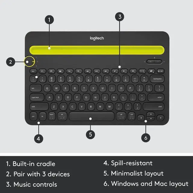 Alt view image 4 of 5 - Logitech K480 Wireless Multi-Device Keyboard, Bluetooth, Black 920-006342