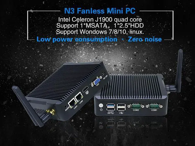 Alt view image 5 of 7 - Mini PC 2 LAN Port Intel Quad Core J1900 CPU 2.0GHz Fanless Computer for Windows 7 8 10 OS embedded 1*VGA 1*HD-MI 4G RAM 32G SSD
