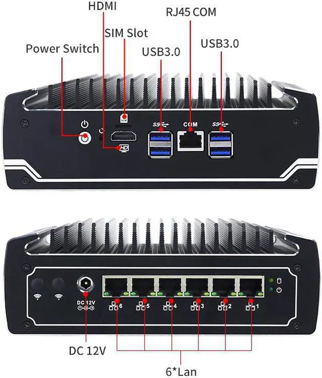 Alt view image 5 of 6 - 6 Lans Mini Sever 8th Gen Kaby Lake R Intel i7 8550U Quad Core Fanless Firewall PC Network Router Support I211-AT Lan 4GB Ram 128GB SSD