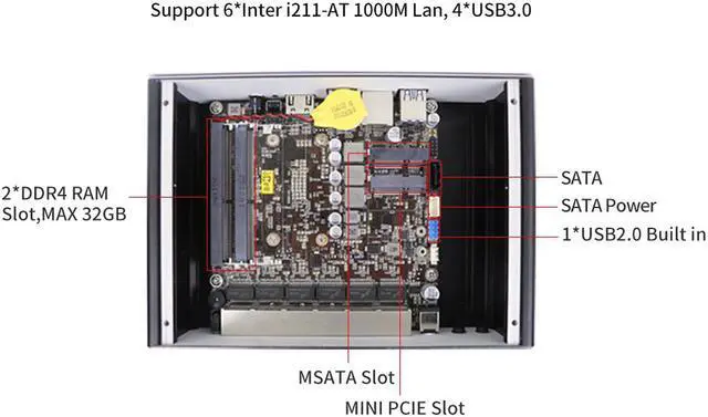 Alt view image 6 of 6 - 6 Lans Mini Sever 8th Gen Kaby Lake R Intel i7 8550U Quad Core Fanless Firewall PC Network Router Support I211-AT Lan 4GB Ram 128GB SSD