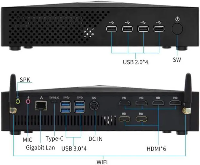 Alt view image 4 of 5 - Partaker Desktop Computer, 6xHD-MI 4K Mini PC Intel Core i9 9900T Video Card AMD Radeon R7 350 4G,Windows 10 Pro Gaming Computer HTPC 8*USB WiFi,64GB RAM 1TB SSD