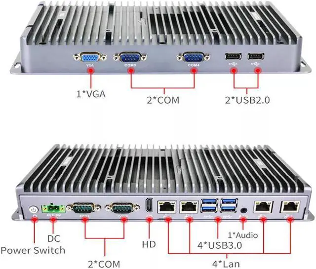 Alt view image 6 of 6 - Partaker Fanless Mini PC, Industrial Computer, IPC, Windows 11 or Linux Ubuntu, I5 8250U 8260U 8265U, PA-3046, TPM2.0, 9-36V, Watchdog, WOL, 4G Supported, 4 x LAN, 4 x COM, 16GB DDR4 256GB SSD