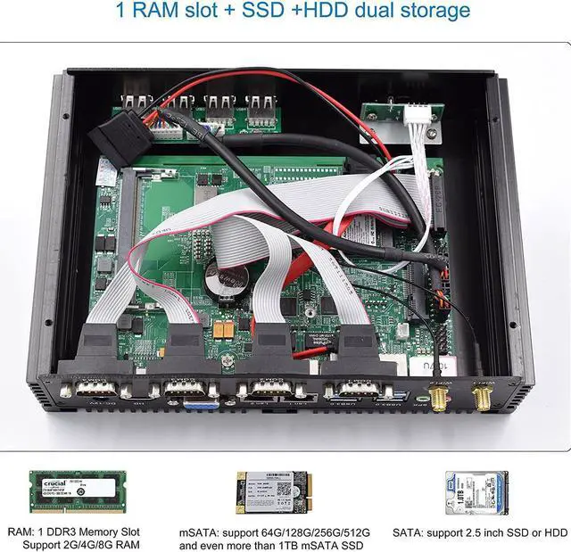 Alt view image 7 of 7 - Partaker Fanless Mini PC, Mini Desktop PC, Industrial Computer Intel Celeron 1037U Processor 8GB Ram 512GB SSD Windows 10 Pro Mini PC, Wi-Fi, LAN, VGA, HD,Dual Output
