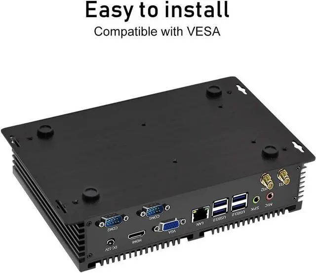 Alt view image 5 of 6 - Fanless Industrial PC, Mini Computer, Intel Core i3 6157U, Windows 10 Pro or Linux, 4GB Ram 128GB SSD, VGA, HDMI, 2*RS232 COM
