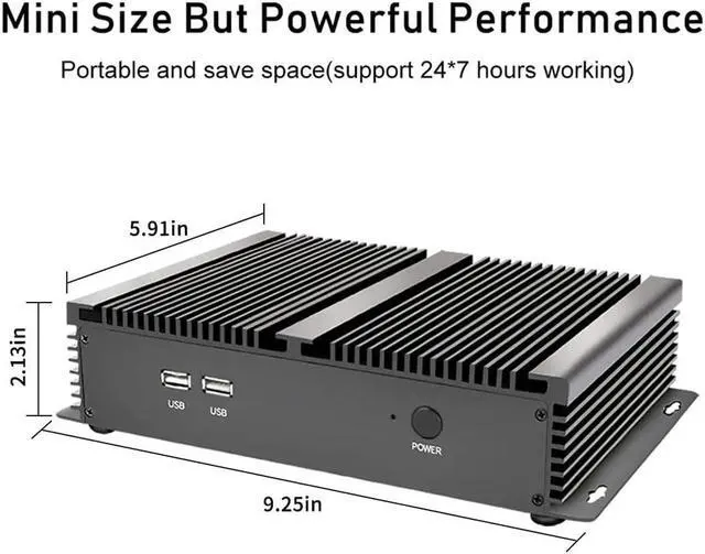 Alt view image 4 of 6 - Fanless Industrial PC, Mini Computer, Intel Core i3 6157U, Windows 10 Pro or Linux, 4GB Ram 128GB SSD, VGA, HDMI, 2*RS232 COM
