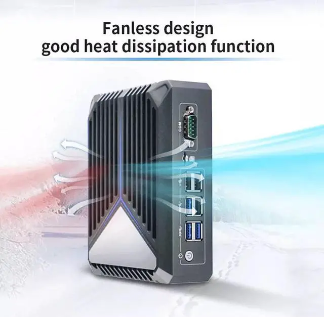 Alt view image 6 of 7 - Micro Firewall Appliance 3 Intel I225-V 2.5GbE NIC Ports, Fanless Mini PC, Intel Celeron J6412 Quad Core, Support AES-NI, TPM2.0 2xDP 1xHDMI 1xCOM 6xUSB, 16GB DDR4,512GB M.2 SSD