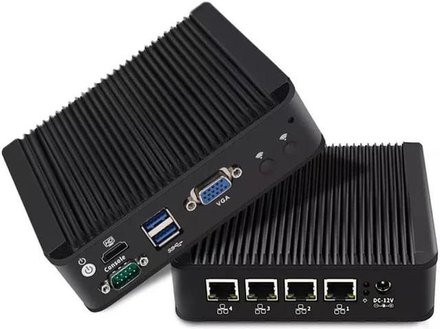 Micro Firewall Appliance, Fanless Mini PC, OPNsense, Intel Celeron J4125,  VPN, Router PC, 4 x Intel i225-V 2.5G LAN, AES-NI, 1xHDMI 1xVGA 1xRJ45 COM 