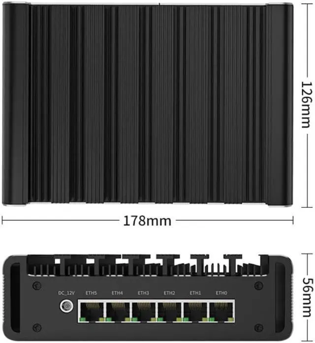 Alt view image 5 of 5 - Micro Firewall Appliance, Fanles Mini PC, Intel Core I5 1145G7, Partaker H12, pfSense, Mikrotik, OPNsense, Untangle, VPN, Router PC, AES-NI, 6 x Intel I226, COM, HDMI, DP, Sim Slot, 8G RAM, 256G SSD
